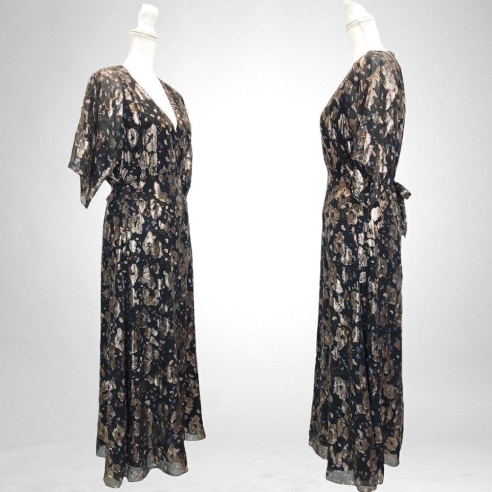 ba&sh Metallic Short Sleeve Silk Print Midi Dress - Picture 6 of 13